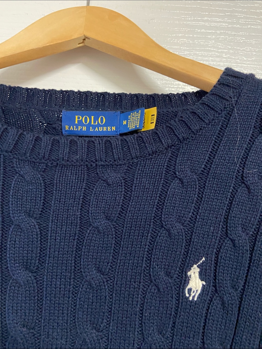 Polo by Ralph Lauren women’s  Navy Cable Crewneck Sweater with Pony Logo - Picture 2 of 3